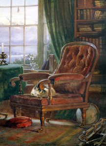 John Ruskins studeerkamer in Brantwood, Cumbria, 1882 (detail) door William Gersham Collingwood