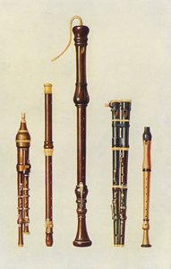 Muziekinstrumenten: Twee dubbele flageoletten, een Duitse fluit en twee fluiten