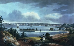 New York vanaf hoogtes nabij Brooklyn, 1820-23 (gekleurde aquatint) door William Guy Wall