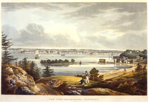 New York vanaf de hoogten bij Brooklyn, gegraveerd door John Hill