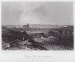 Stad Ulm vanaf de hoogten (gravure) door William H. Bartlett