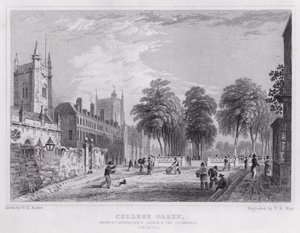 College Green, met St. Augustinus Kerk en de Kathedraal, Bristol (gravure) door William H. Bartlett