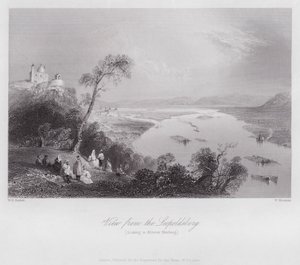 Uitzicht vanaf de Leopoldsberg, richting Kloster Neuburg door William H. Bartlett
