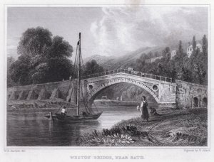 Weston Bridge, nabij Bath (gravure) door William H. Bartlett
