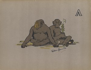 Letter A, Esthetische antropoïde apen die abnormaal apathische houdingen aannemen