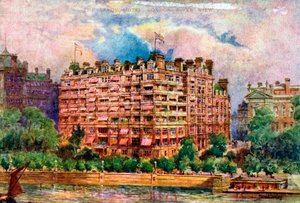 Het Savoy Hotel gezien vanaf de rivier de Theems, Londen, 1905 door William Harold Oakley