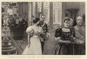 Een ontvangst door de Sultan in Yildiz Kiosk, Munir Pasha, de Grootmeester van Ceremonies, ontvangt de gasten