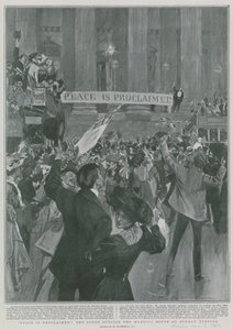 Vrede wordt afgekondigd: De scène buiten het Mansion House op zondagavond door William Hatherell