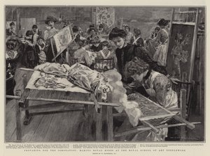 Voorbereidingen voor de Kroning, maken van Koninklijke Gewaden bij de Koninklijke School voor Kunstnaaldwerk door William Hatherell