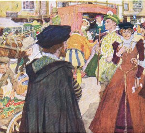 Shakespeare merkt de dwaze mode van de fops op Ludgate Hill, uit Mijn Tijdschrift door William Hatherell