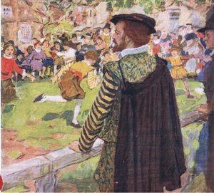 Shakespeare kijkt naar kinderen die spelen bij Temple Bar, uit Mijn Tijdschrift door William Hatherell