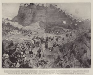 De aanval op de Dargai-heuvel op 20 oktober, de pas wordt bestormd door de Gordon Highlanders, gevolgd door de Dorsetshires, Derbyshires, 3rd Sikhs en Gurkhas door William Hatherell