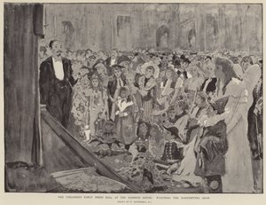 Het kinderbal in kostuum in het Mansion House, kijken naar de marionettenshow door William Hatherell
