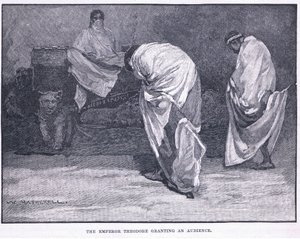 De keizer Theodore verleent een audiëntie door William Hatherell