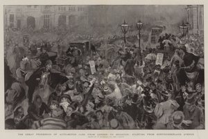 De grote processie van automobielen van Londen naar Brighton, startend vanaf Northumberland Avenue