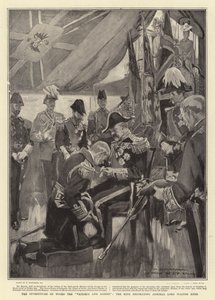 De investituur aan boord van de Victoria en Albert, de koning die admiraal Lord Walter Kerr decoreert door William Hatherell