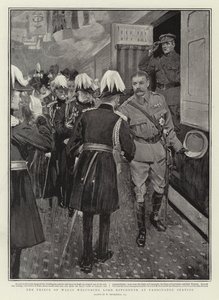 De Prins van Wales verwelkomt Lord Kitchener op Paddington Station door William Hatherell