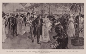 De Prinses van Wales opent de Pers Bazaar ten bate van het London Hospital, het Koninklijk Gezelschap bezoekt de Kramen door William Hatherell