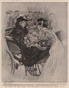 De koningin en haar verpleegsters, de inspectie in de Viceregal Lodge, Dublin door William Hatherell