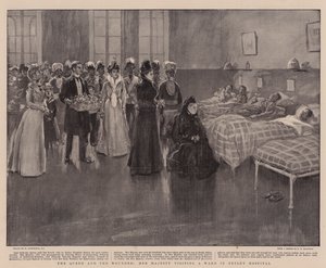 De Koningin en de Gewonden, Hare Majesteit bezoekt een Afdeling in Netley Hospital door William Hatherell