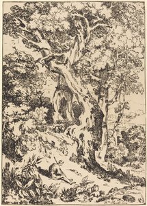 Studie van Bomen en Struiken met Zittende Figuur