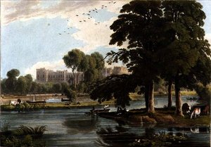 Uitzicht op Windsor Castle vanaf de speelplaatsen van Eton College, gegraveerd door Robert Havell (1769-1832) 1814 door William Havell