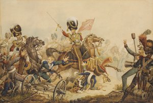 1st Life Guards aanvallende Franse artillerie bij de Slag bij Waterloo in 1815, 1820