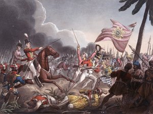 Slag bij Assaye, 23 september 1803, gegraveerd door J.C. Stadler, gepubliceerd door Thomas Tegg, 1 april 1818