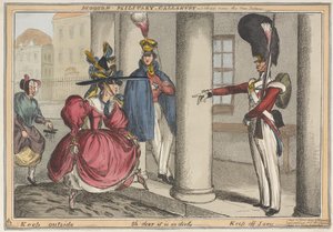 Moderne militaire heldhaftigheid - Een schets bij het Nieuwe Paleis Houd buiten - Oh jee, het is zo vies, c.1829 door William Heath