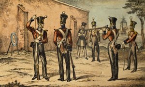 Huidige kostuum van de mariniers bij rond doelwit schieten, c.1835