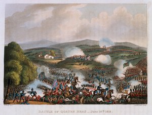 De Slag bij Quatre Bras op 16 juni 1815, gegraveerd door Thomas Sutherland, 1815