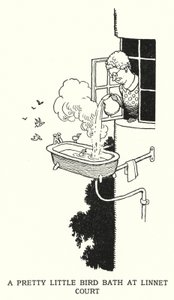 Een mooi klein vogelbad bij Linnet Court door William Heath Robinson