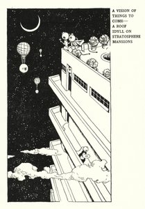 Een visioen van wat komen gaat, een dakidylle op Stratosphere Mansions door William Heath Robinson