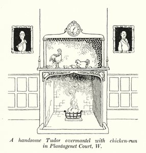 Een mooie Tudor schouw met kippenren in Plantagenet Court, W