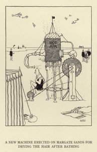 Een nieuwe machine opgericht op Margate Sands voor het drogen van het haar na het baden door William Heath Robinson