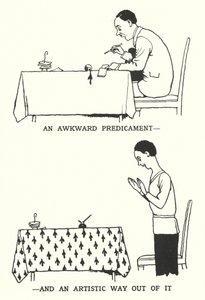 Een ongemakkelijke situatie en een artistieke uitweg door William Heath Robinson