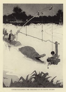 Cinematografie van de krokodil in zijn natuurlijke moerassen door William Heath Robinson