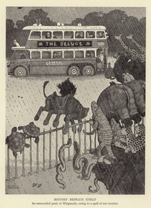 Geschiedenis herhaalt zich, een ongeregistreerde paniek in Whipsnade, vanwege een periode van nat weer door William Heath Robinson