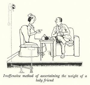 Onschadelijke methode om het gewicht van een vriendin te achterhalen (litho) door William Heath Robinson