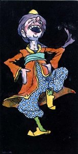 Lachende man in Turks kostuum
