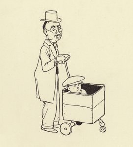 Man duwt jongen in een doos door William Heath Robinson
