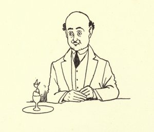 Man verrast door vogel in zijn ochtendei door William Heath Robinson