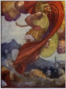 Mars, als een donderwolk, steeg op door de lucht naar Olympus