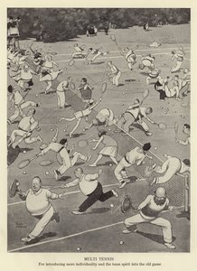 Multi-tennis, voor het introduceren van meer individualiteit en teamgeest in het oude spel door William Heath Robinson