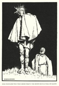 Een Phoenaces die erg bang was dat de maan op aarde zou vallen door William Heath Robinson
