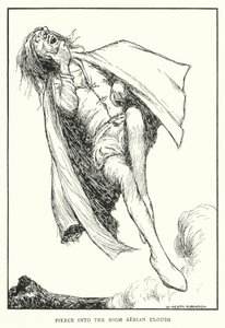 Doordringen in de hoge luchtige wolken (litho) door William Heath Robinson