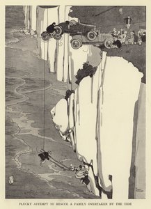 Dappere poging om een gezin te redden dat door het tij werd ingehaald door William Heath Robinson