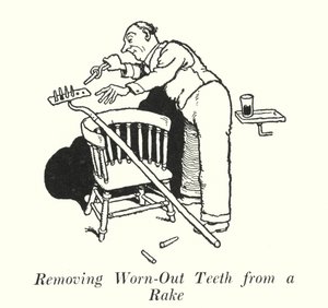 Versleten tanden van een hark verwijderen door William Heath Robinson