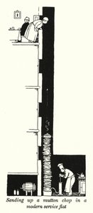 Een Lamskotelet Verzenden in een Modern Serviceflat (litho) door William Heath Robinson