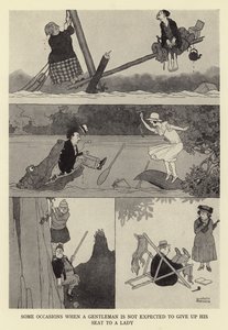 Sommige gelegenheden waarbij een heer niet wordt verwacht zijn stoel af te staan aan een dame door William Heath Robinson